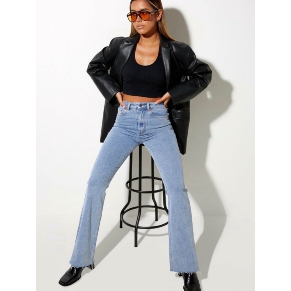 Motel Rocks High Rise Light Wash Split Hem Denim Jeans Sz M